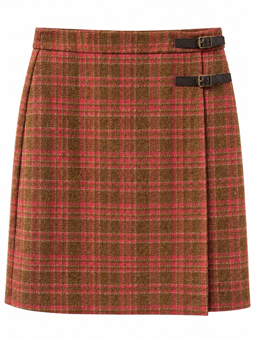 Boden MOON British Tweed 100% Wool Plaid Buckle Wrap Style Skirt US 10R
